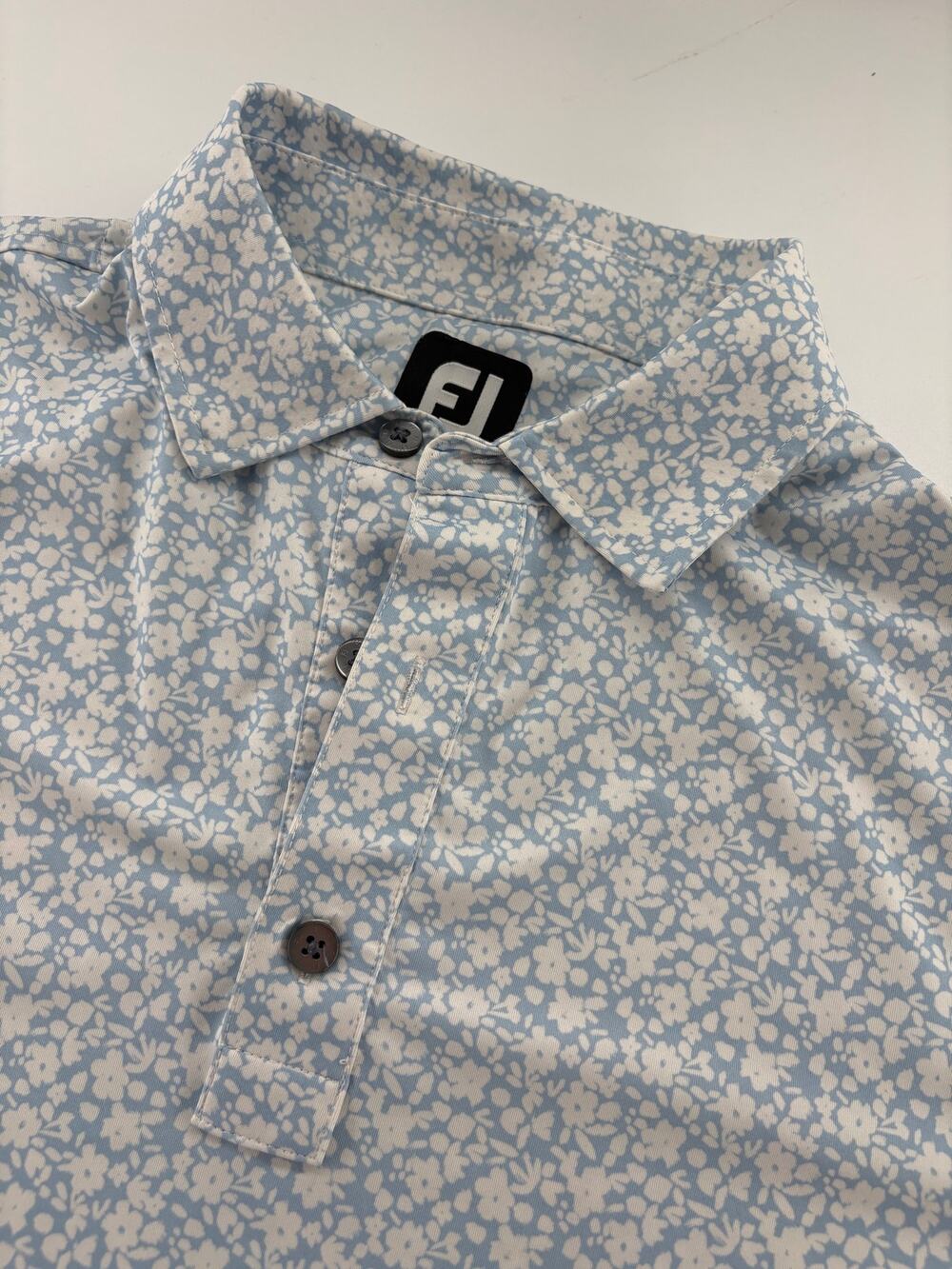 FootJoy Golf Polo Men's M Light Blue White Floral Print Performance Stretch
